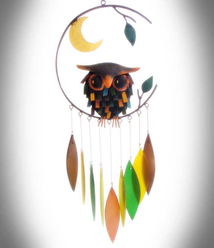 Spiky Owl and Moon Windchime